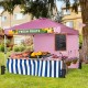 Foldable pink commercial pop-up canopy with adjustable height, ideal for outdoor events and featuring a banner strip.