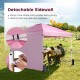 Detachable sidewall of a pink 10x10 feet pop-up canopy, providing extra shade and privacy, secured with hook and loop.