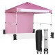 Foldable pink 10 x 10 feet pop-up canopy with adjustable height, roller bag, and detachable sidewall for outdoor events.