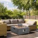 Square propane fire pit with fountain, 50,000 BTU, gray magnesium oxide, ideal for outdoor patio warmth and ambiance.