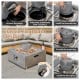 28-inch gray propane fire pit with fountain, lava rocks, and wind glass, perfect for outdoor gatherings and warmth.