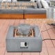 28-inch gray propane fire pit table with fountain, lava rocks, and PVC cover, suitable for standard 20 lbs gas tank.
