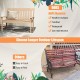 52-inch all-weather HDPE outdoor bench in teak color with backrest and armrests, ideal for garden or porch seating.