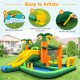 Big inflatable bounce house with slide, ball pits, and safety netting for kids' outdoor fun, includes 735W blower.