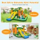 Big inflatable bounce house with slide, ball pits, and safety netting for indoor and outdoor fun for kids.