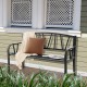 Black patio garden bench with slatted seat, ergonomic backrest, and curved armrests, perfect for outdoor relaxation.