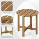 Round 18-inch brown Adirondack side table with slatted design and X-shaped structure, perfect for outdoor use.