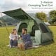 2-person camping tent cot with mesh windows, set up on grass, ideal for outdoor activities like camping and hiking.
