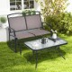 Outdoor gliding loveseat chair with tempered glass coffee table, featuring a stable base and ergonomic design for.