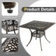 35.4-inch aluminum patio square dining table in bronze with an umbrella hole, ideal for outdoor gatherings.