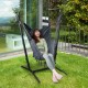 Height adjustable gray hammock chair with phone holder, featuring a sturdy metal frame and cozy cotton material for.