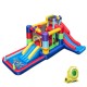 Inflatable bounce house with slide, ball pit, and 680W blower, made of durable oxford cloth for outdoor fun.