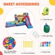 Inflatable bounce house with slide, ball pit, 680W blower, and accessories for outdoor fun and stability.