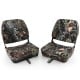 Folding boat seat set with camouflage pattern, featuring waterproof fabric and 5" thick sponge padding for comfort.