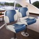 Low back boat seat set in blue with sponge padding and aluminum hinges, ideal for comfortable marine seating.