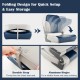 Low back boat seat set in blue with sponge padding, featuring a folding design for easy storage and aluminum hinges.