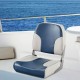 Low back boat seat in blue and white with sponge padding, waterproof PVC leather, ideal for comfortable boating.