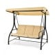 Three-seat outdoor porch swing in beige with adjustable canopy, perfect for relaxing in your yard or patio.