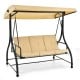 3-seat outdoor porch swing in beige with adjustable canopy, perfect for relaxing in your yard or patio.