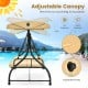 3-seat outdoor porch swing with adjustable beige canopy, perfect for patio relaxation and sun protection.