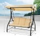 3-seat outdoor porch swing with adjustable beige canopy, removable cushions, and sturdy steel frame for patio.