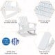 White outdoor wooden kid Adirondack rocking chair with slatted seat, featuring wide armrests and sturdy cross bars for.