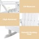High backrest and smooth rocking feet of the white outdoor wooden kid Adirondack rocking chair for relaxing use.