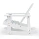 Side view of the white outdoor wooden kid Adirondack rocking chair, showcasing sturdy construction and slatted design.