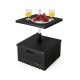 Black outdoor fillable umbrella base with table tray, designed for stability and versatility in patio settings.