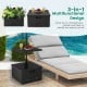 Outdoor fillable umbrella base in black, serving as a table tray and planter box, designed for stability and easy.