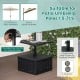 Black 175 lbs outdoor fillable umbrella base with table tray, suitable for 1.5"/1.9" poles, ideal for patio use.