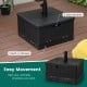Fillable 175 lbs outdoor umbrella base in black with wheels and handles for easy movement and stability.