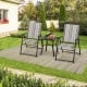Set of 2 gray patio folding sling chairs with a small table, perfect for outdoor dining and relaxation.