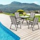 Set of 2 gray patio folding sling chairs by the pool, featuring breathable fabric and stable armrests for outdoor.