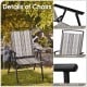 Gray patio folding sling chair with comfortable armrests and anti-slip footpads, perfect for outdoor dining.