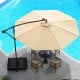 10-foot cantilever umbrella in beige with solar LED lights, featuring a sturdy base and modern design for outdoor use.