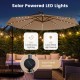 10 feet cantilever umbrella in beige with 32 solar-powered LED lights, perfect for outdoor relaxation and decor.