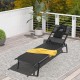 Black patio sunbathing lounge chair with adjustable 5-position backrest, headrest, and U-shaped pillow for outdoor.