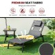 Black patio sunbathing lounge chair with adjustable backrest, headrest, and durable breathable fabric for outdoor.
