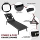 Black patio sunbathing lounge chair with adjustable 5-position backrest and rustproof metal frame for poolside.