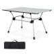 Folding heavy-duty aluminum camping table with adjustable height, anti-skid surface, and carrying bag for outdoor use.