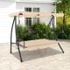 Convertible 2-seat outdoor swing chair in beige with adjustable canopy, ideal for garden or backyard relaxation.