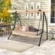 Convertible 2-seat outdoor swing chair with beige cushions and adjustable canopy, perfect for backyard relaxation.