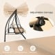 Adjustable canopy on a beige 2-seat outdoor convertible swing chair, designed for comfort and sun protection.