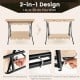 Convertible 2-seat outdoor swing chair in beige with adjustable canopy, designed for sitting or lying down comfortably.