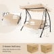 Convertible 2-seat outdoor swing chair with adjustable beige canopy, supports 600 lbs, ideal for garden or backyard use.