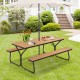 Outdoor picnic table bench set in brown, seating 6-8 people, featuring a weather-resistant HDPE tabletop and umbrella.