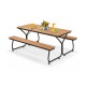 6 feet outdoor picnic table bench set in brown, seats 6-8 people, with weather-resistant HDPE tabletop for patio use.