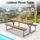 6 feet outdoor picnic table bench set in brown, seats 6-8 people, with weather-resistant HDPE tabletop for outdoor use.