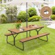 Outdoor picnic table bench set in brown with umbrella hole, seats 6-8, perfect for garden or patio dining.